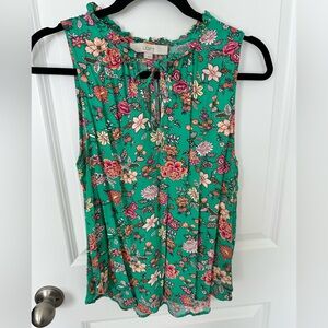 LOFT Green Floral Tie Front Tank